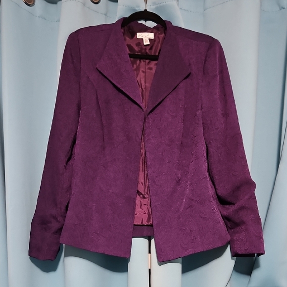 Elegant Kim Rogers plum purple jacquard open front jacket blazer, sz 14 - Picture 1 of 10